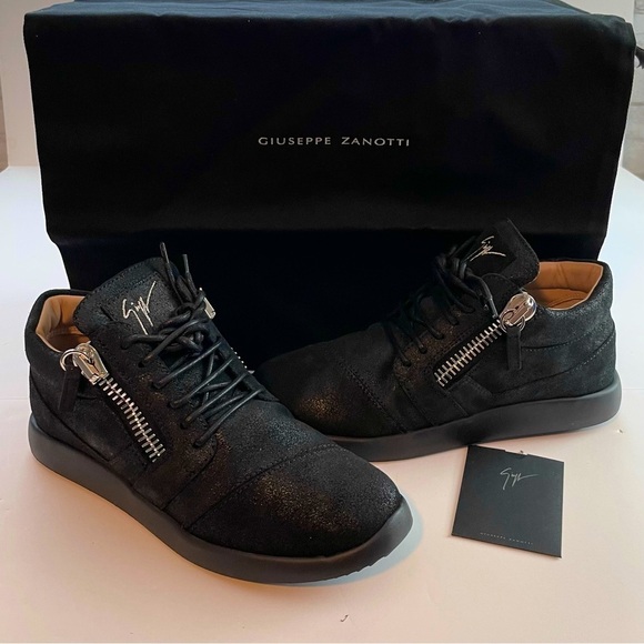 Giuseppe Zanotti womens shimmer black leather suede silver tone zipper 10 40